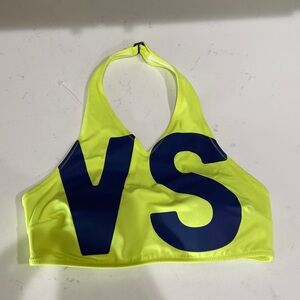 VS Victoria's Secret neon green and blue logo halter swimsuit top Medium